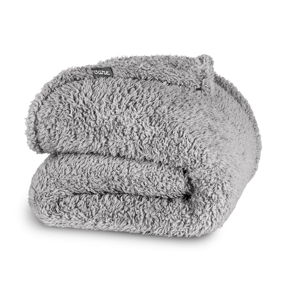 Bare Home Faux Shearling Blanket - Dual Layer - Fluffy & Soft - Lightweight - Throw/Travel, Light Gray