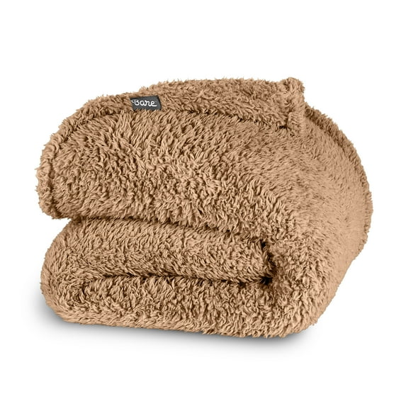 Bare Home Faux Shearling Blanket - Dual Layer - Fluffy & Soft - Lightweight - Throw/Travel, Teddy Bear Brown