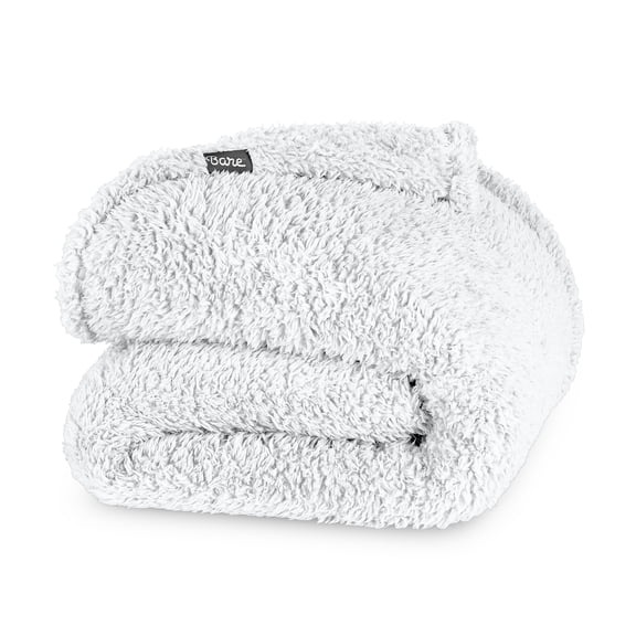 Bare Home Faux Shearling Blanket - Dual Layer - Fluffy & Soft - Lightweight - Throw/Travel, White