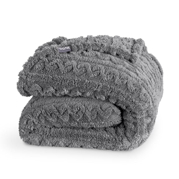 Bare Home Faux Shearling Blanket - Fluffy & Soft - Lightweight - Full/Queen, Gray - Cable
