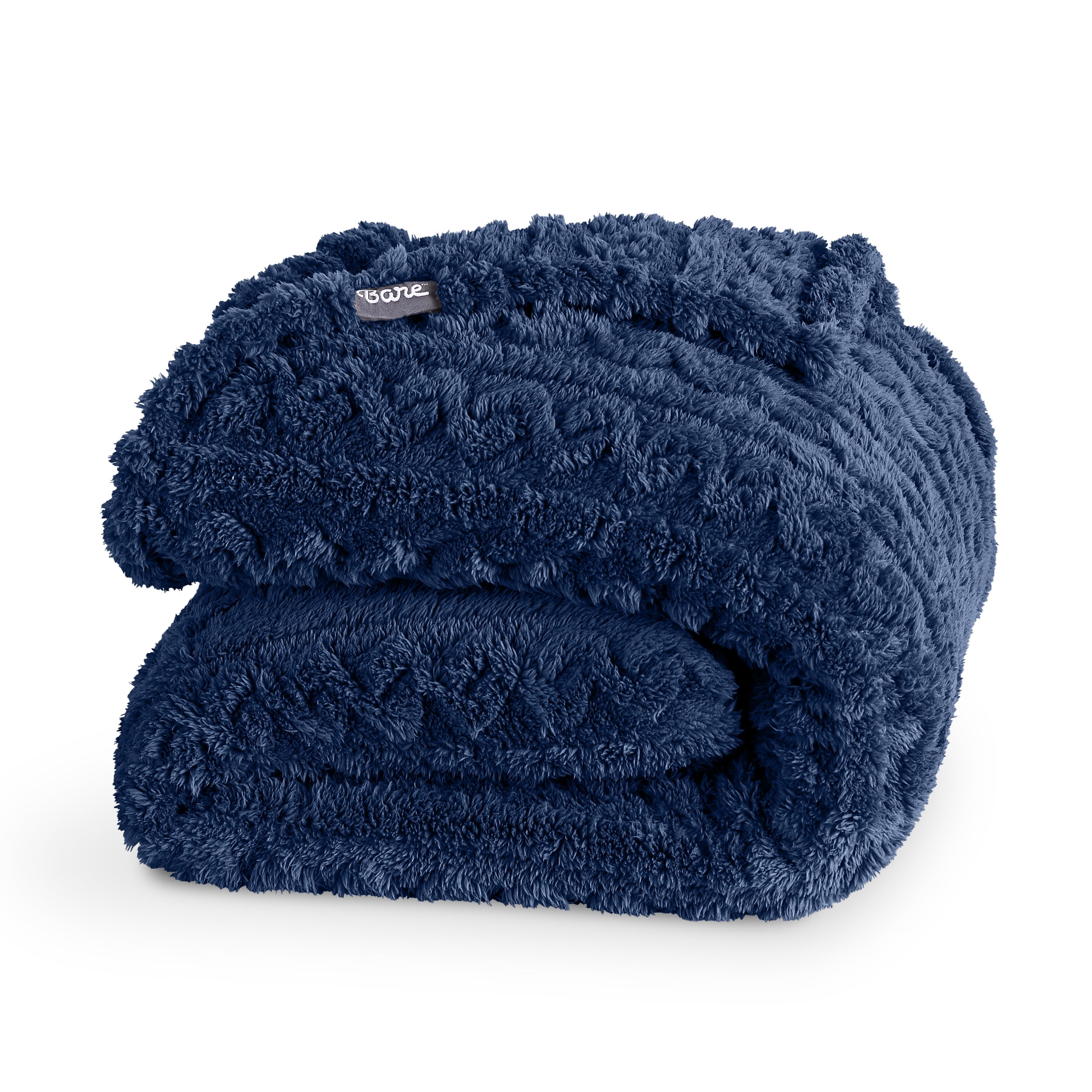 Bare Home Faux Shearling Blanket - Fluffy & Soft - Lightweight - King, Dark Blue - Cable