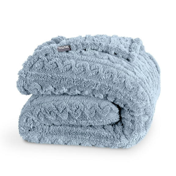 Bare Home Faux Shearling Blanket - Fluffy & Soft - Lightweight - King, Dusty Blue - Cable