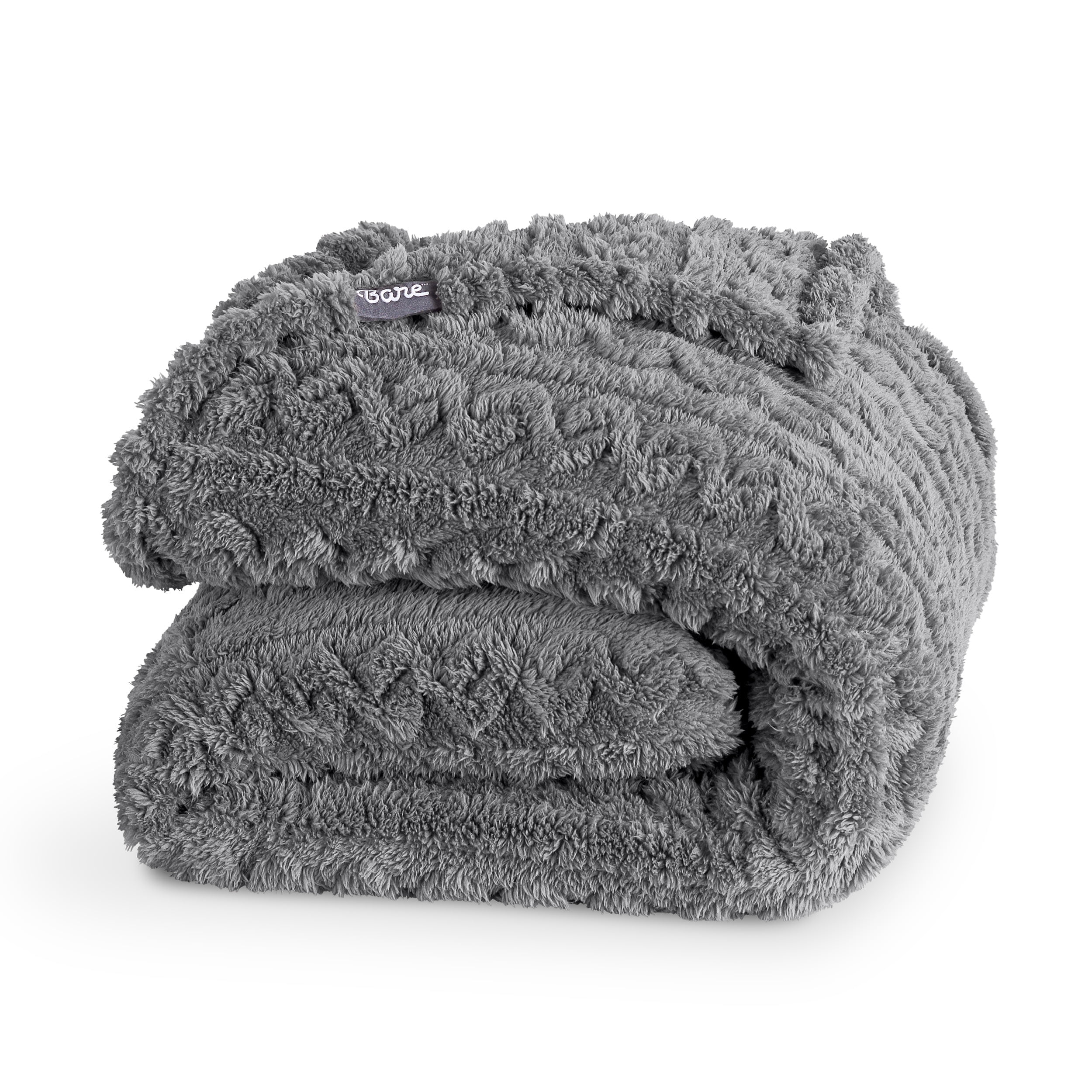 Bare Home Faux Shearling Blanket - Fluffy & Soft - Lightweight - Throw/Travel, Gray - Cable