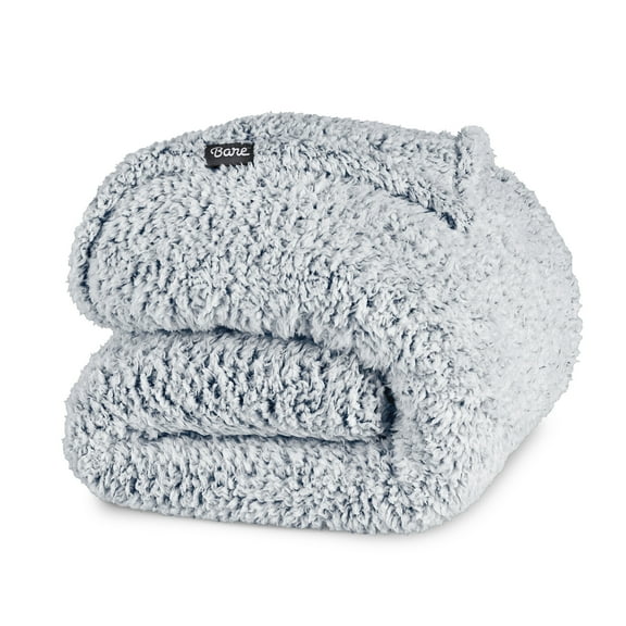 Bare Home Faux Shearling Blanket - Fluffy & Soft - Lightweight - Twin/Twin XL, Dusty Blue - Tipped