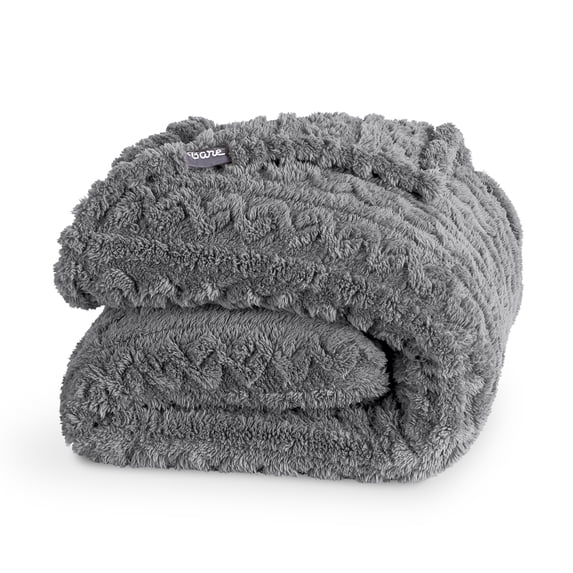 Bare Home Faux Shearling Blanket - Fluffy & Soft - Lightweight - Twin/Twin XL, Gray - Cable