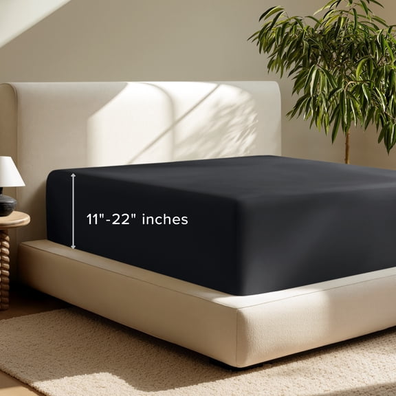 Bare Home Fitted Sheet - 22" Extra Deep Pocket - Premium 1800 Collection - Cal King, Black