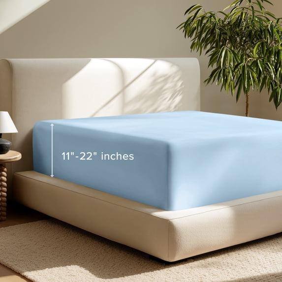 Bare Home Fitted Sheet - 22" Extra Deep Pocket - Premium 1800 Collection - Cal King, Light Blue
