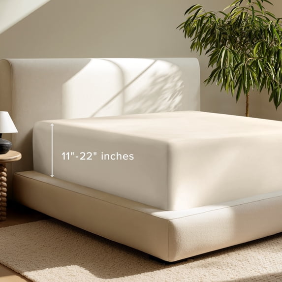 Bare Home Fitted Sheet - 22" Extra Deep Pocket - Premium 1800 Collection - Cal King, Sand