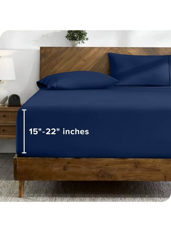 Bare Home Fitted Sheet - 22" Extra Deep Pocket - Premium 1800 Collection - Full, 22" Pocket, Dark Blue