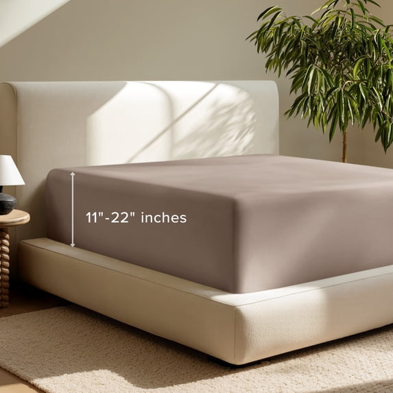Bare Home Fitted Sheet - 22" Extra Deep Pocket - Premium 1800 Collection - Full, Taupe