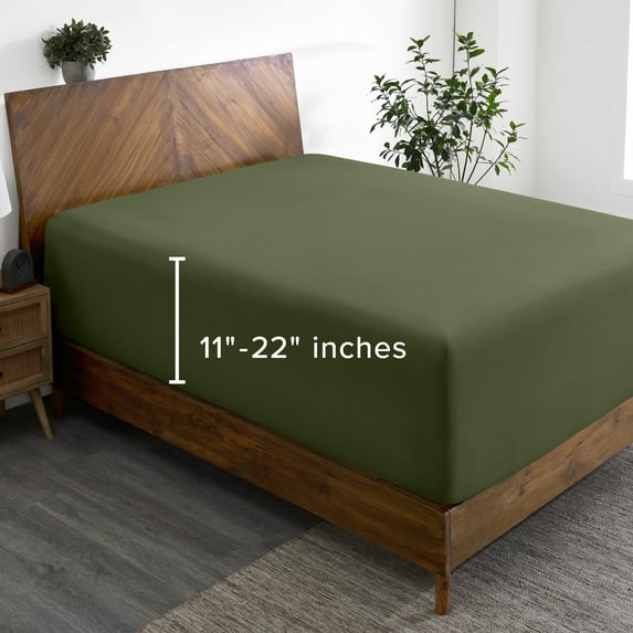 Bare Home Fitted Sheet - 22" Extra Deep Pocket - Premium 1800 Collection - Full-XL, Cypress