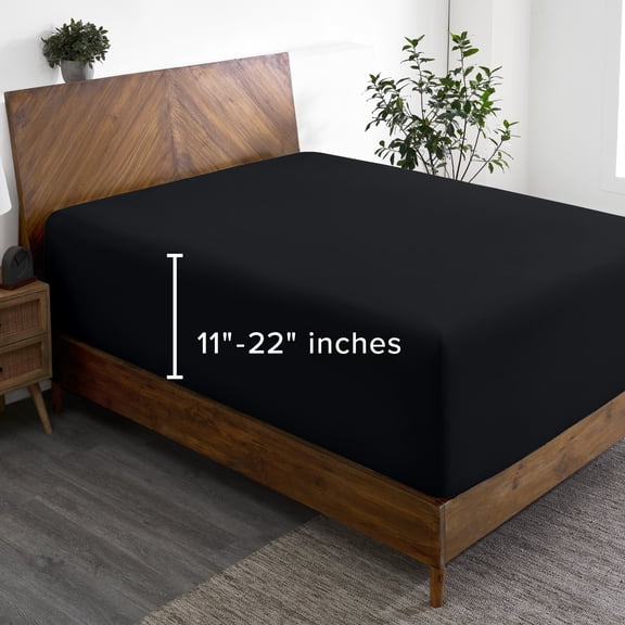 Bare Home Fitted Sheet - 22" Extra Deep Pocket - Premium 1800 Collection - King, Black