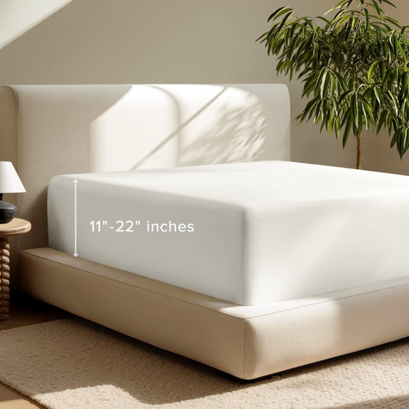Bare Home Fitted Sheet - 22" Extra Deep Pocket - Premium 1800 Collection - King, Cream