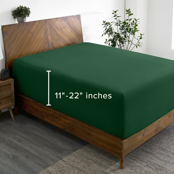 Bare Home Fitted Sheet - 22" Extra Deep Pocket - Premium 1800 Collection - King, Forest Green