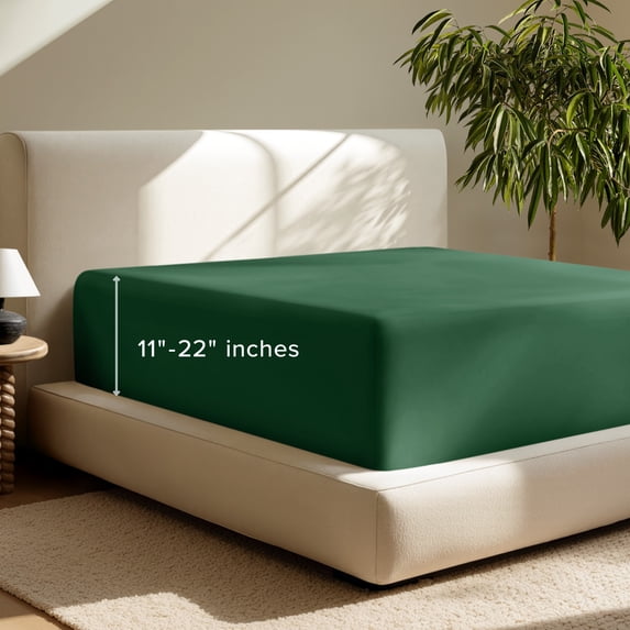 Bare Home Fitted Sheet - 22" Extra Deep Pocket - Premium 1800 Collection - King, Forest Green