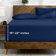 Bare Home Fitted Sheet - 22" Extra Deep Pocket - Premium 1800 Collection - Queen, 22" Pocket, Dark Blue