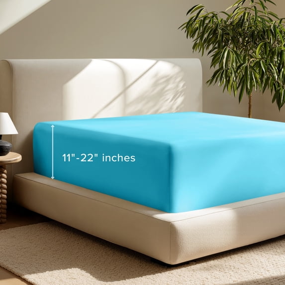 Bare Home Fitted Sheet - 22" Extra Deep Pocket - Premium 1800 Collection - Queen, Aqua
