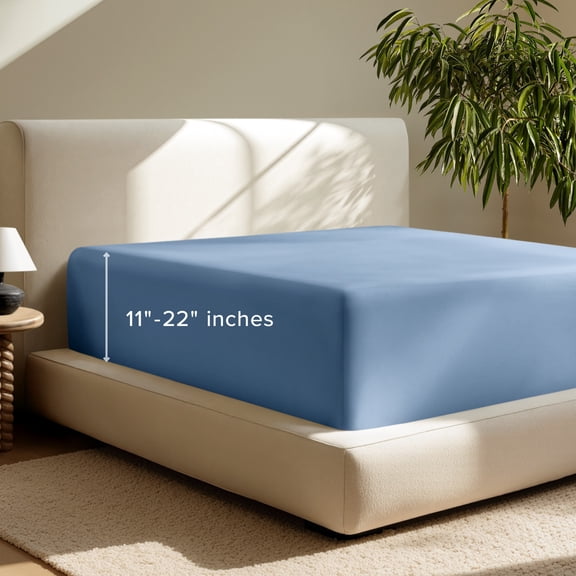 Bare Home Fitted Sheet - 22" Extra Deep Pocket - Premium 1800 Collection - Queen, Coronet Blue