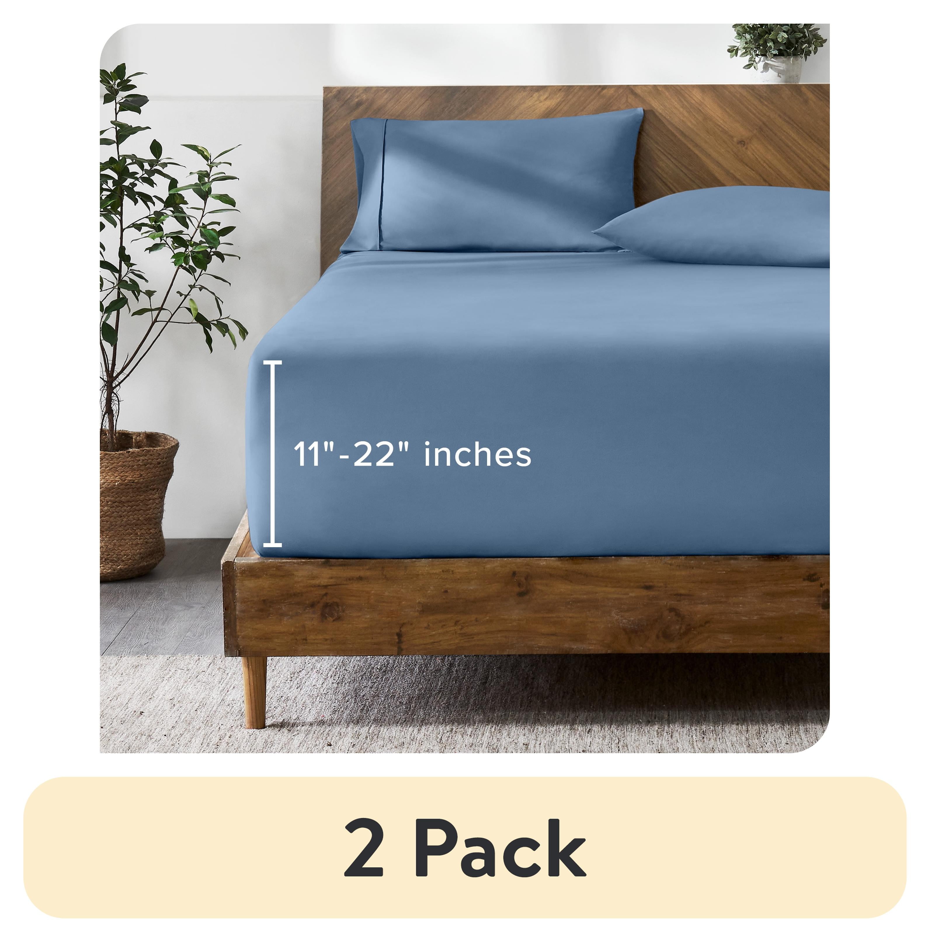 (2 pack) Bare Home Fitted Sheet - 22" Extra Deep Pocket - Premium 1800 Collection - Queen, Coronet Blue - Walmart.com