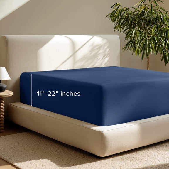 Bare Home Fitted Sheet - 22" Extra Deep Pocket - Premium 1800 Collection - Queen, Dark Blue