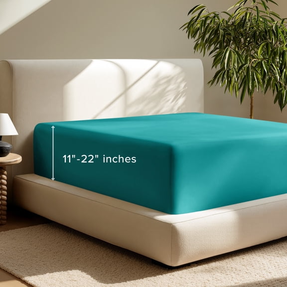 Bare Home Fitted Sheet - 22" Extra Deep Pocket - Premium 1800 Collection - Queen, Emerald