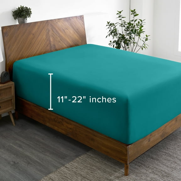 Bare Home Fitted Sheet - 22" Extra Deep Pocket - Premium 1800 Collection - Queen, Emerald