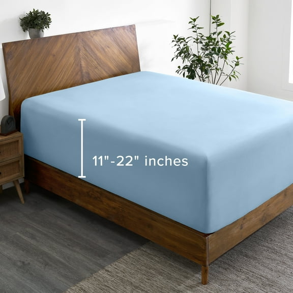 Bare Home Fitted Sheet - 22" Extra Deep Pocket - Premium 1800 Collection - Queen, Light Blue