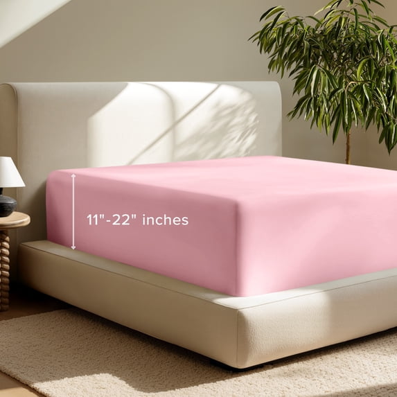 Bare Home Fitted Sheet - 22" Extra Deep Pocket - Premium 1800 Collection - Queen, Light Pink