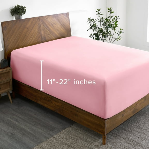Bare Home Fitted Sheet - 22" Extra Deep Pocket - Premium 1800 Collection - Queen, Light Pink