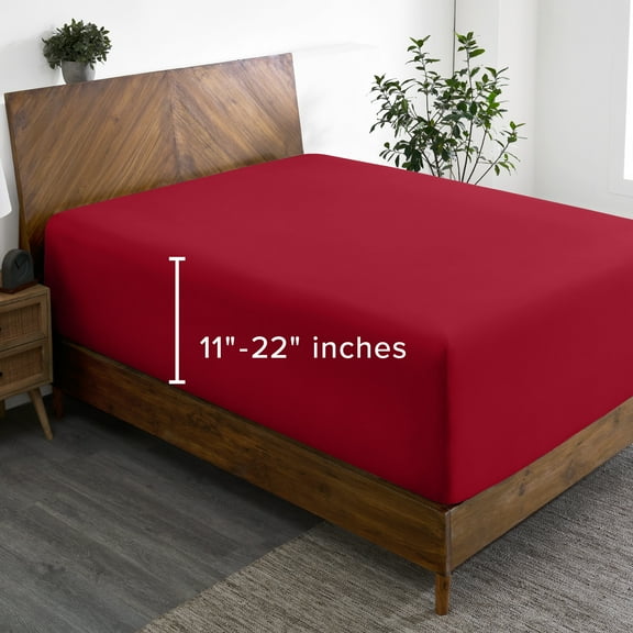 Bare Home Fitted Sheet - 22" Extra Deep Pocket - Premium 1800 Collection - Queen, Red