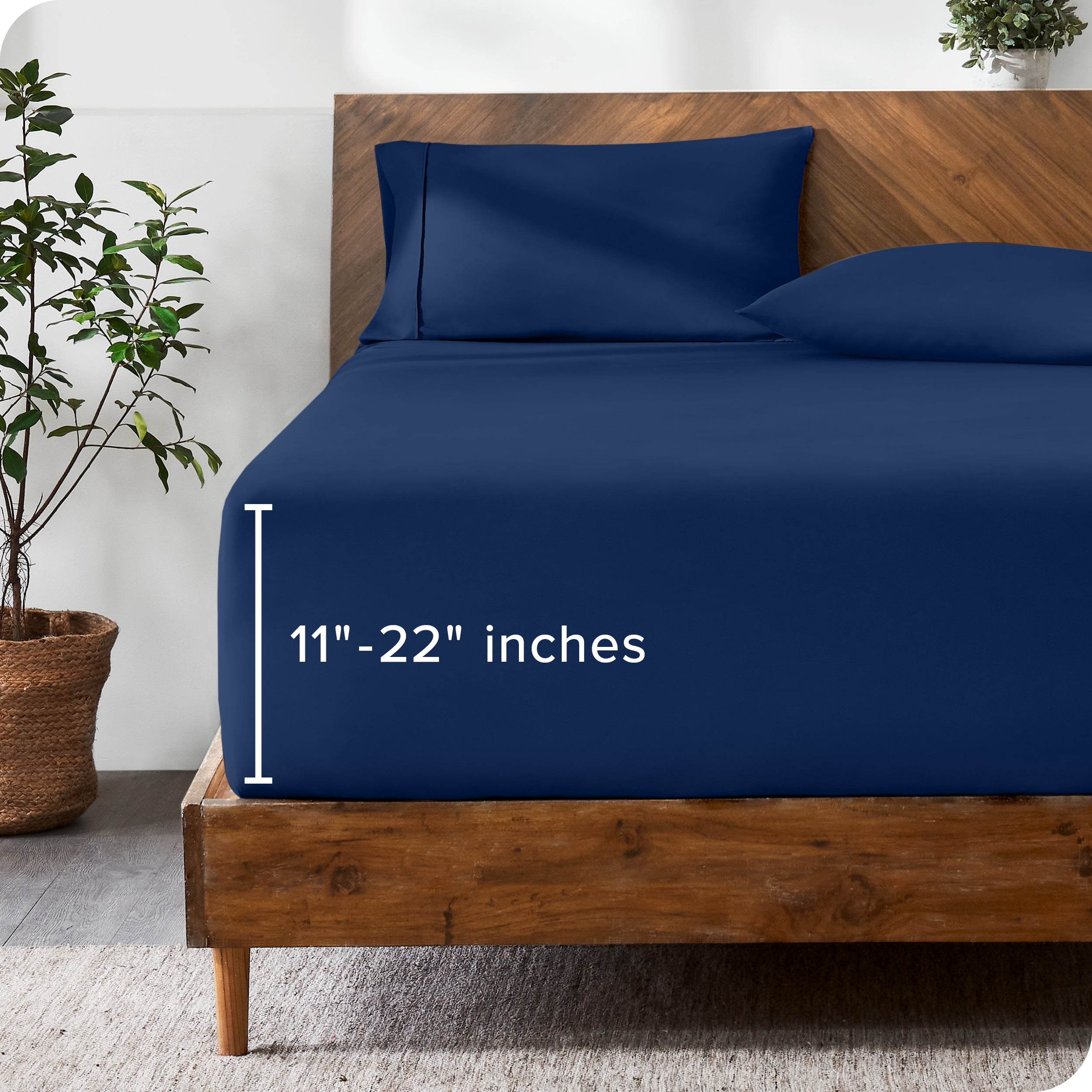 "Bare Home 22"" Extra Deep Pocket Twin Fitted Sheet, Dark Blue