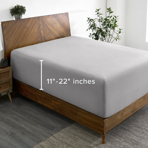 Bare Home Fitted Sheet - 22" Extra Deep Pocket - Premium 1800 Collection - Twin-XL, Light Gray