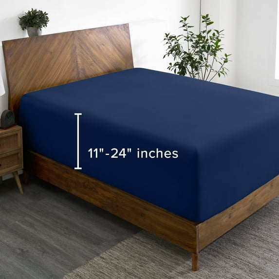 Bare Home Fitted Sheet - 24" Extra Deep Pocket - Premium 1800 Collection - Full, Dark Blue