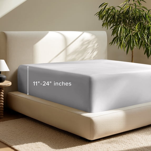 Bare Home Fitted Sheet - 24" Extra Deep Pocket - Premium 1800 Collection - Full, Light Gray