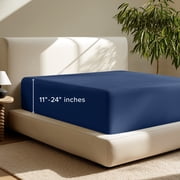 Bare Home Fitted Sheet - 24" Extra Deep Pocket - Premium 1800 Collection - King, Dark Blue