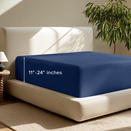 Bare Home Fitted Sheet - 24" Extra Deep Pocket - Premium 1800 Collection - King, Dark Blue