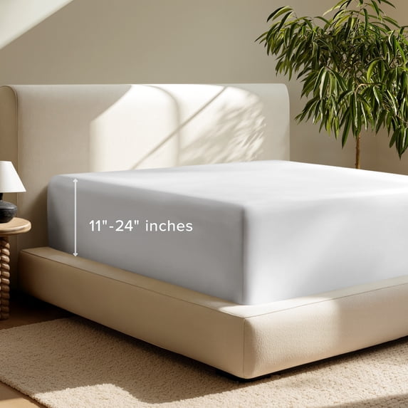 Bare Home Fitted Sheet - 24" Extra Deep Pocket - Premium 1800 Collection - Queen, Cloud Gray