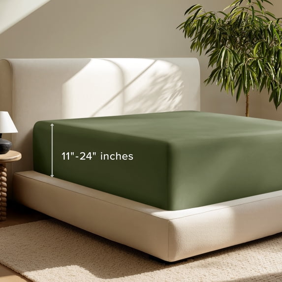 Bare Home Fitted Sheet - 24" Extra Deep Pocket - Premium 1800 Collection - Queen, Cypress