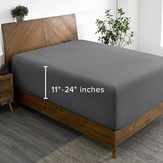 Bare Home Fitted Sheet - 24" Extra Deep Pocket - Premium 1800 Collection - Queen, Gray