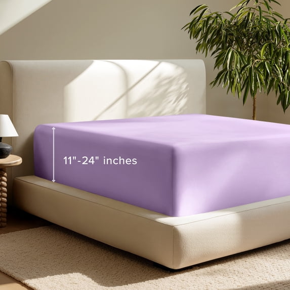 Bare Home Fitted Sheet - 24" Extra Deep Pocket - Premium 1800 Collection - Queen, Lavender