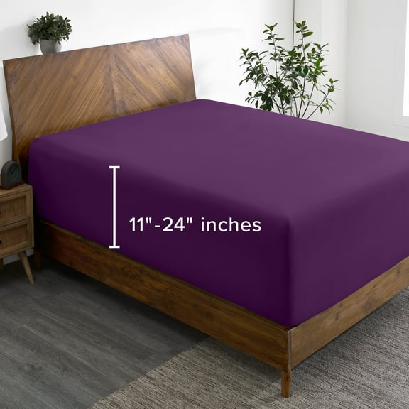 Bare Home Fitted Sheet - 24" Extra Deep Pocket - Premium 1800 Collection - Queen, Plum