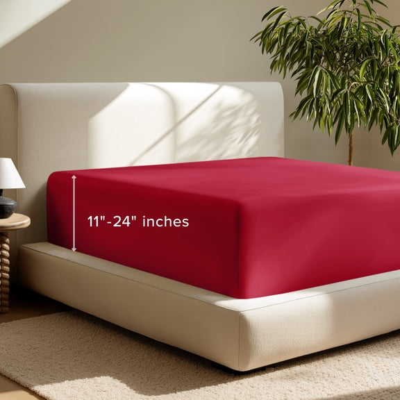 Bare Home Fitted Sheet - 24" Extra Deep Pocket - Premium 1800 Collection - Queen, Red