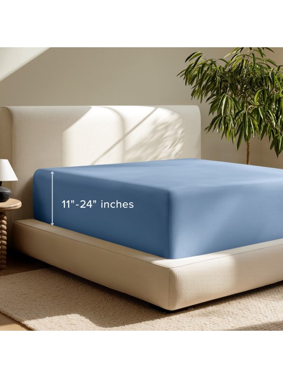 Fitted Sheet - 24" Extra Deep Pocket - Premium 1800 Collection - Twin-XL, Coronet Blue