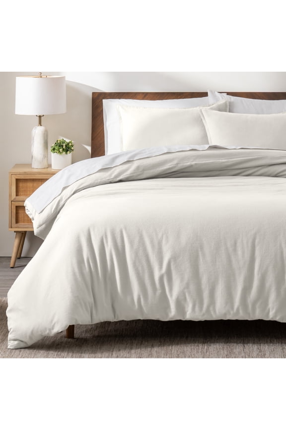 Flannel Duvet Cover Set - 100% Flannel Cotton - Double Brushed - Queen, Cream