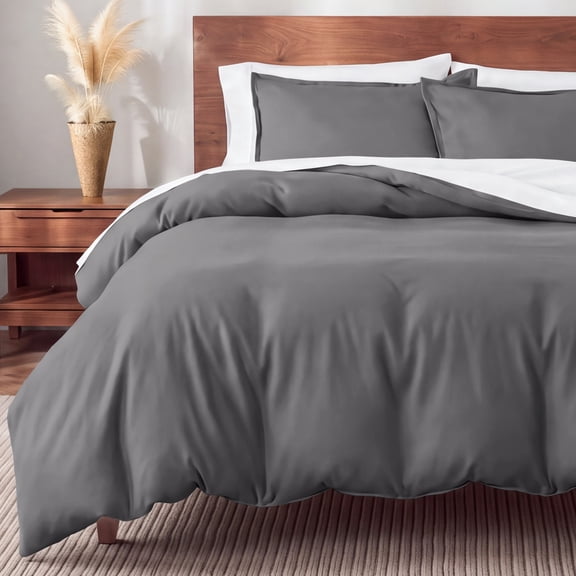 Bare Home Flannel Duvet Cover Set - 100% Flannel Cotton - Double Brushed - Queen, Gray