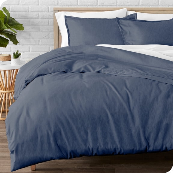 Bare Home Flannel Duvet Cover Set - 100% Flannel Cotton - Double Brushed - Queen, Heather Indigo