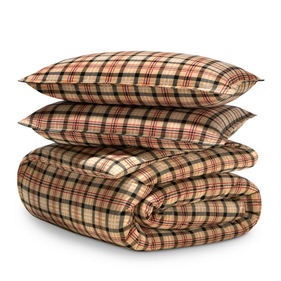 Bare Home Flannel Duvet Cover Set - 100% Flannel Cotton - Double Brushed - Queen, Red Lodge Plaid