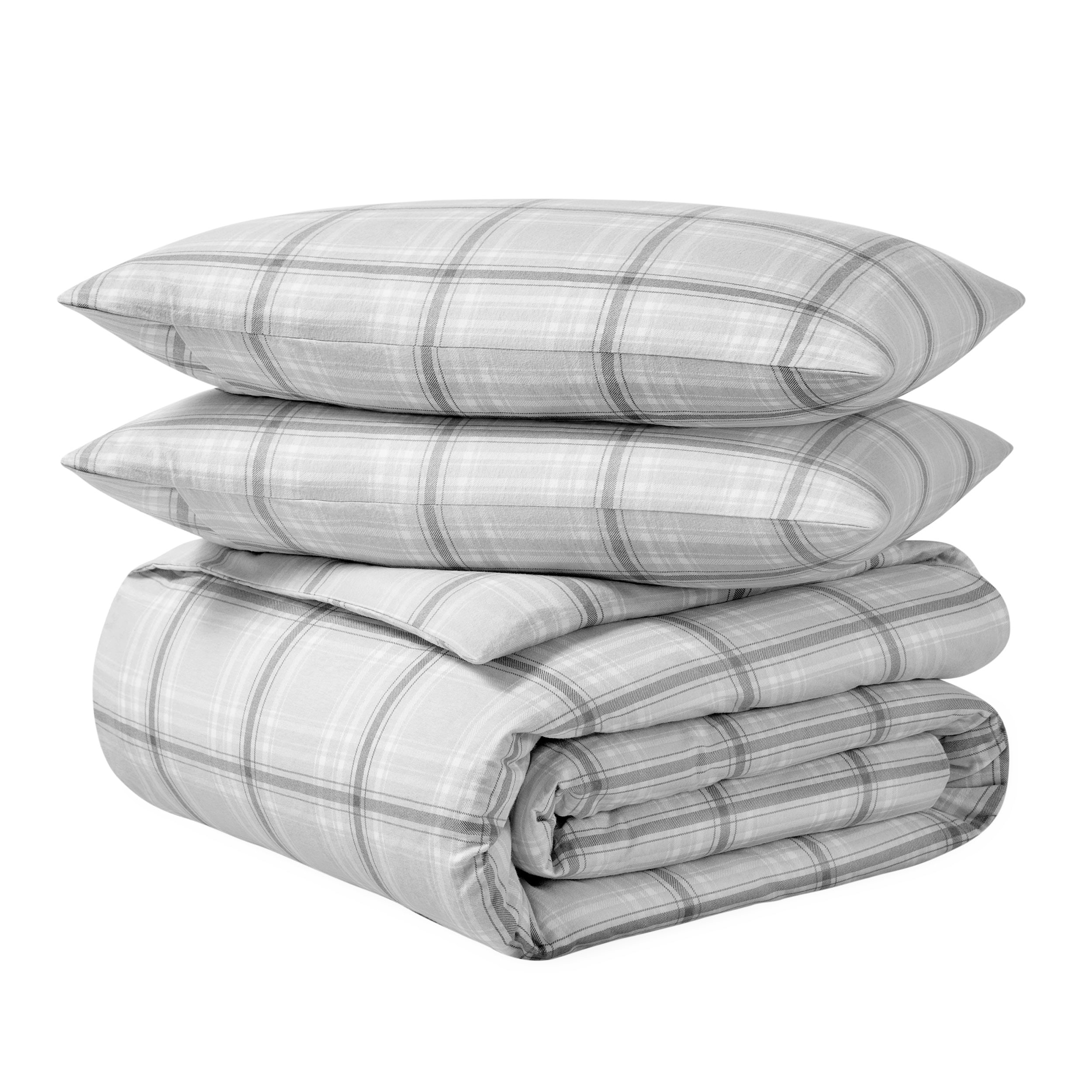 Gray Full/Queen Cotton Flannel Duvet Cover Set