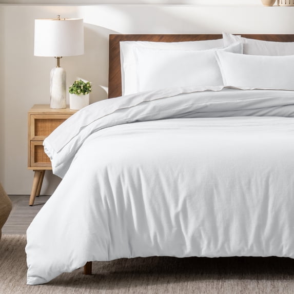 Bare Home Flannel Duvet Cover Set - 100% Flannel Cotton - Double Brushed - Full, White