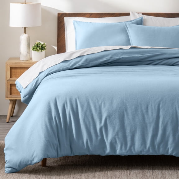 Bare Home Flannel Duvet Cover Set - 100% Flannel Cotton - Double Brushed - King, Light Blue